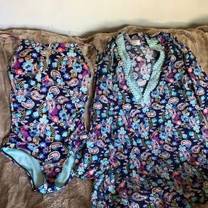 LIZ CLAIBORNE SWIMSUIT-NWT, SZ8, WITH MATCHING COVERUP-WORN ONCE,SZXL,BEYOND EUC